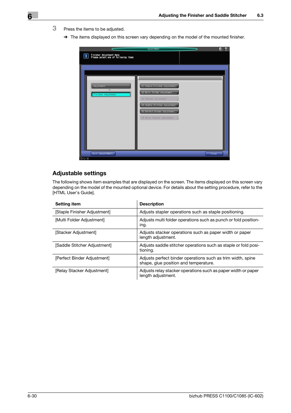 Adjustable settings | Konica Minolta bizhub PRESS C1085 User Manual | Page 78 / 130