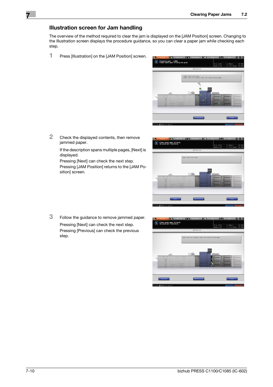 Illustration screen for jam handling | Konica Minolta bizhub PRESS C1085 User Manual | Page 88 / 130