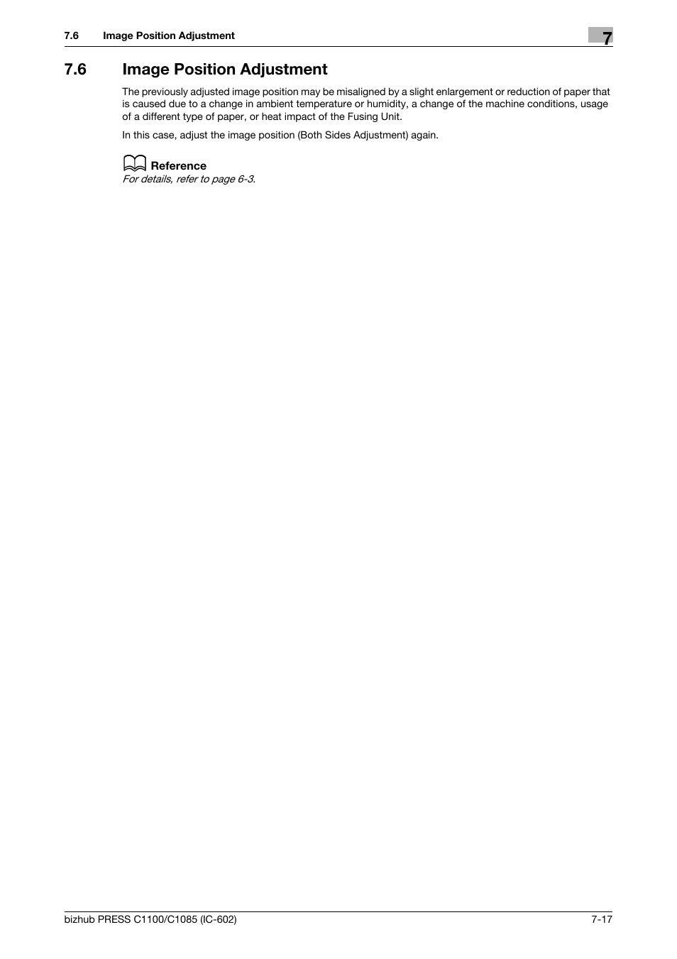6 image position adjustment, Image position adjustment -17 | Konica Minolta bizhub PRESS C1085 User Manual | Page 95 / 130