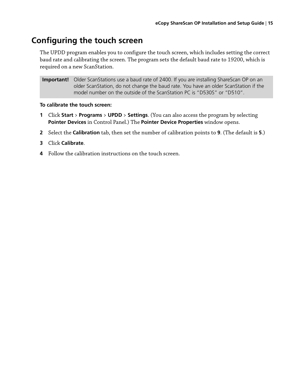 Configuring the touch screen | Konica Minolta eCopy User Manual | Page 23 / 224