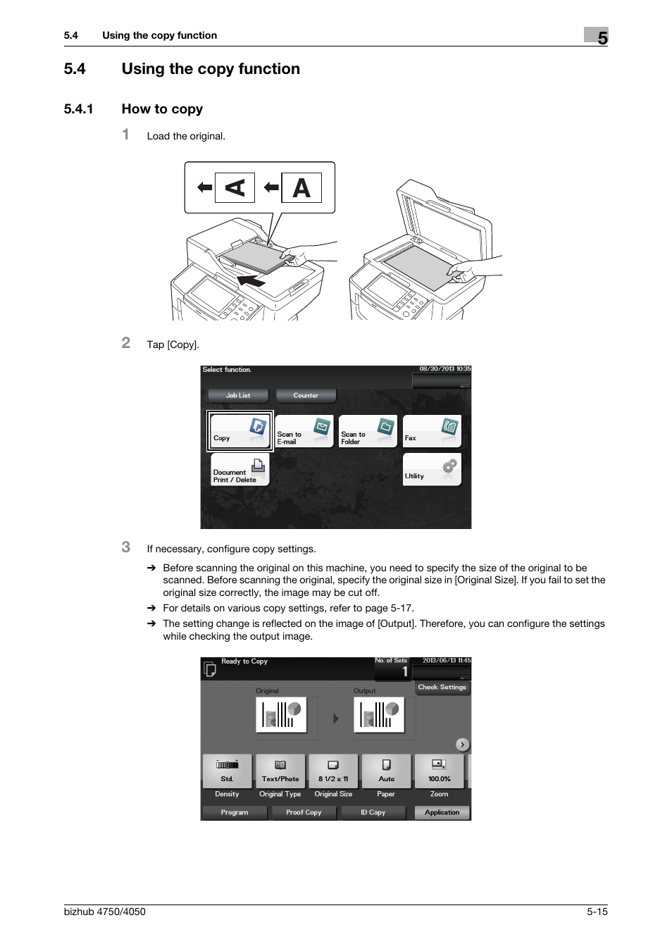 4 using the copy function, 1 how to copy, Using the copy function -15 | How to copy -15 | Konica Minolta bizhub 4050 User Manual | Page 57 / 70
