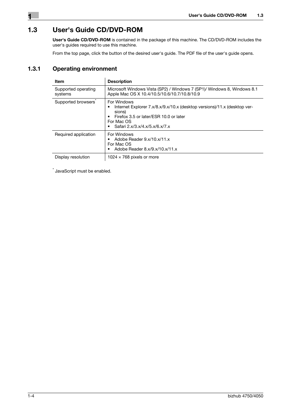 3 user's guide cd/dvd-rom, 1 operating environment, User's guide cd/dvd-rom -4 | Operating environment -4 | Konica Minolta bizhub 4050 User Manual | Page 8 / 70