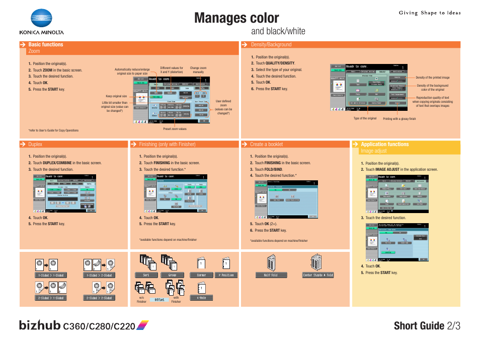 Manages color, Short guide 2/3, And black/white | Konica Minolta BIZHUB C360 User Manual | Page 2 / 3