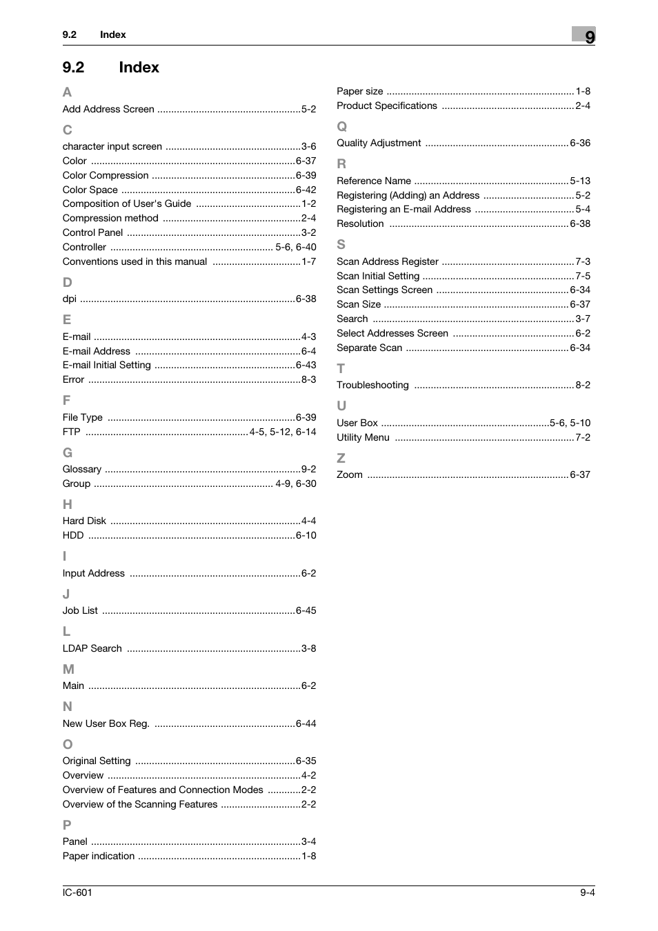 2 index, Index -4 | Konica Minolta IC-601 User Manual | Page 122 / 123