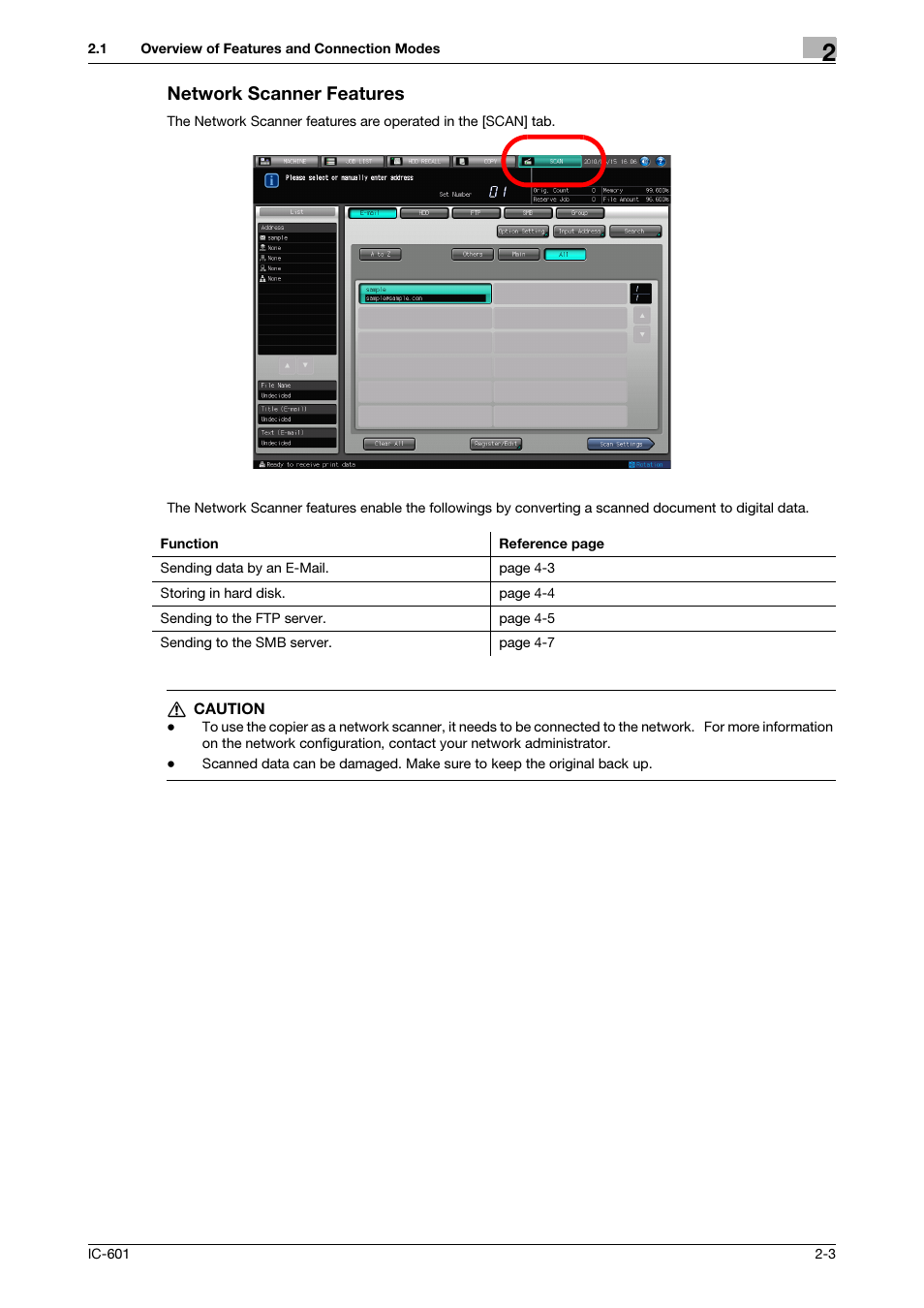 Network scanner features | Konica Minolta IC-601 User Manual | Page 16 / 123