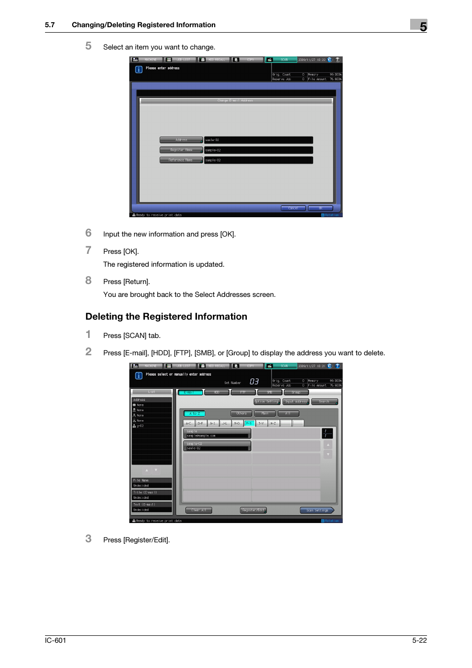 Deleting the registered information | Konica Minolta IC-601 User Manual | Page 62 / 123