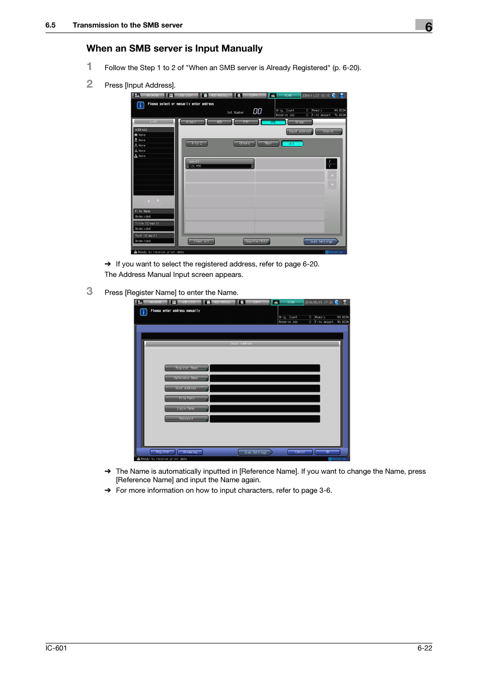 When an smb server is input manually | Konica Minolta IC-601 User Manual | Page 85 / 123