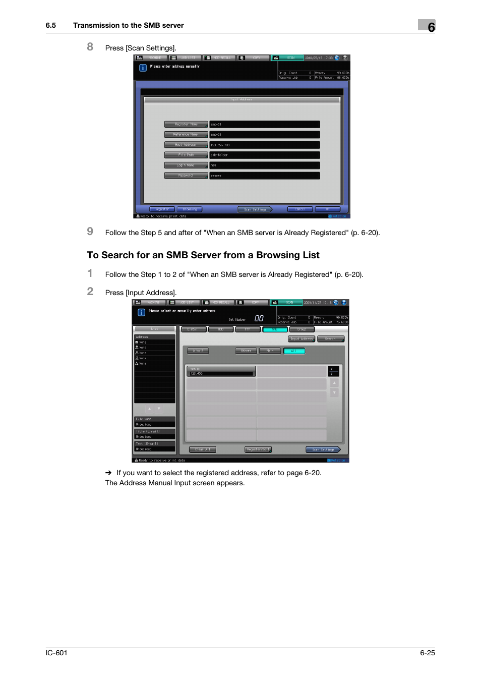 To search for an smb server from a browsing list | Konica Minolta IC-601 User Manual | Page 88 / 123