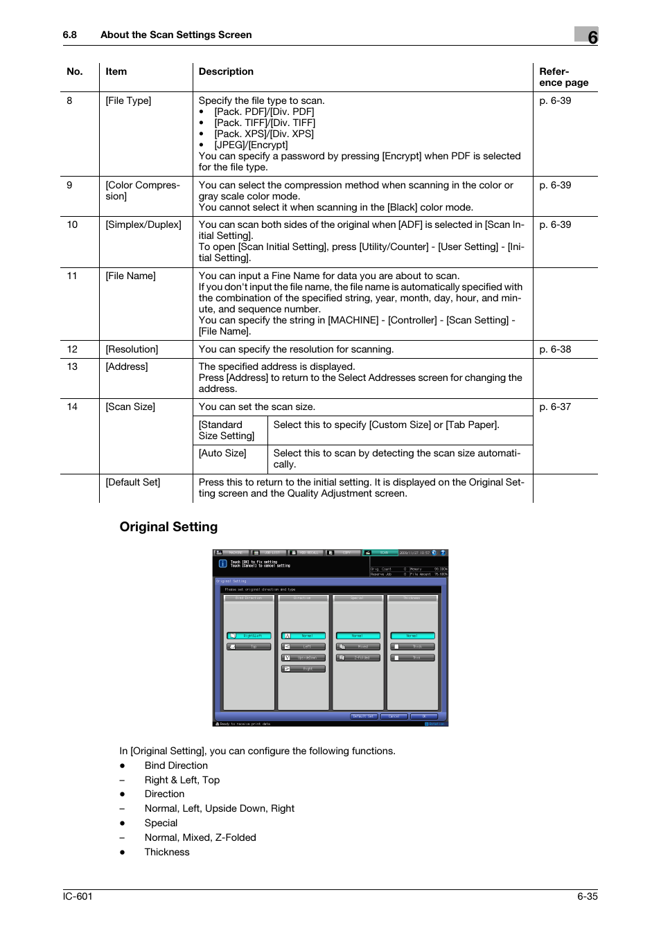 Original setting, P. 6-35 | Konica Minolta IC-601 User Manual | Page 98 / 123