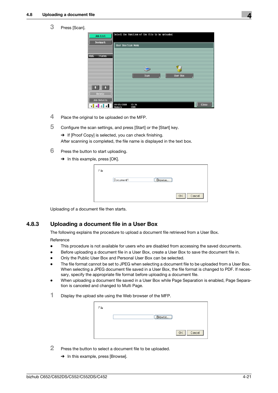 3 uploading a document file in a user box, Uploading a document file in a user box -21 | Konica Minolta BIZHUB C652DS User Manual | Page 39 / 110