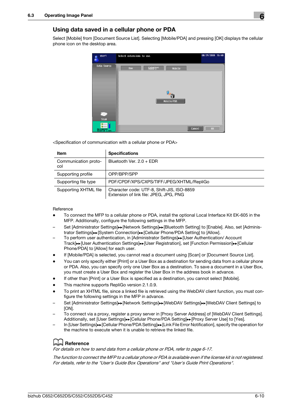Using data saved in a cellular phone or pda, Using data saved in a cellular phone or pda -10 | Konica Minolta BIZHUB C652DS User Manual | Page 60 / 110