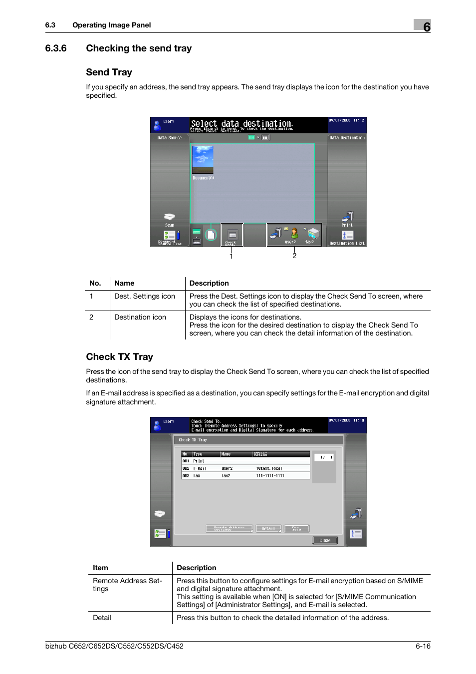6 checking the send tray, Send tray, Check tx tray | 6 checking the send tray send tray | Konica Minolta BIZHUB C652DS User Manual | Page 66 / 110