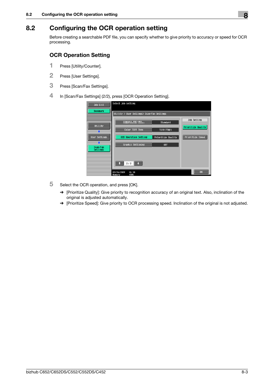 2 configuring the ocr operation setting, Ocr operation setting | Konica Minolta BIZHUB C652DS User Manual | Page 83 / 110