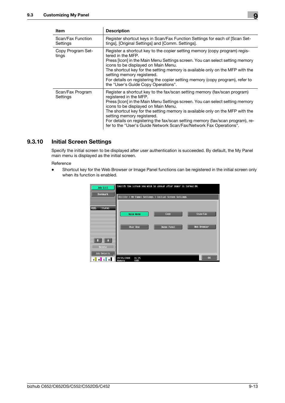 10 initial screen settings, Initial screen settings -13 | Konica Minolta BIZHUB C652DS User Manual | Page 97 / 110