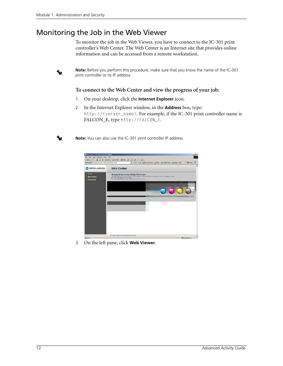 Monitoring the job in the web viewer | Konica Minolta bizhub PRO C500 User Manual | Page 18 / 38