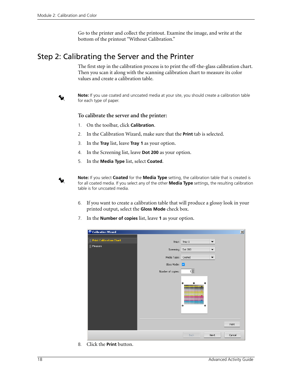 Step 2: calibrating the server and the printer | Konica Minolta bizhub PRO C500 User Manual | Page 24 / 38