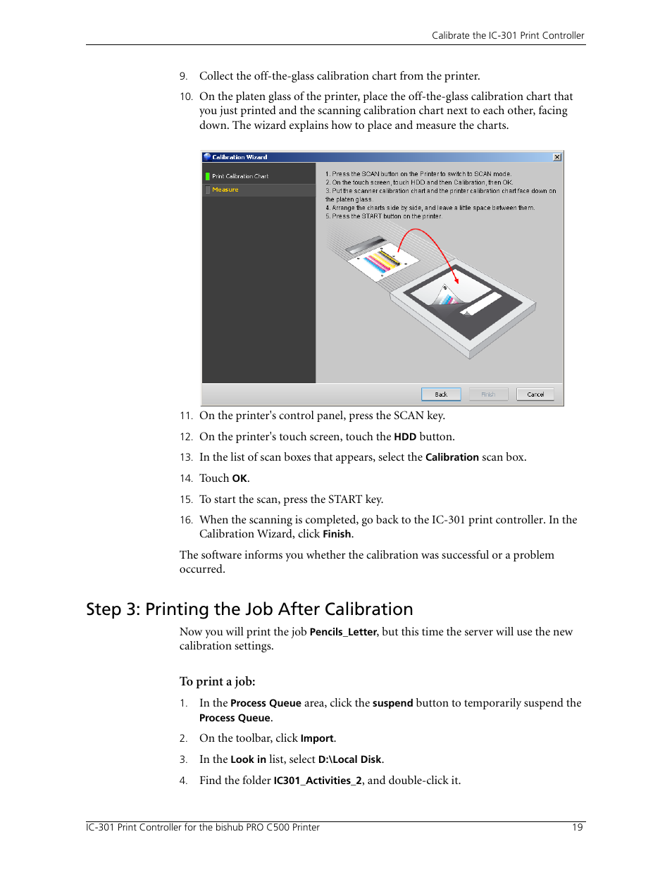 Step 3: printing the job after calibration | Konica Minolta bizhub PRO C500 User Manual | Page 25 / 38