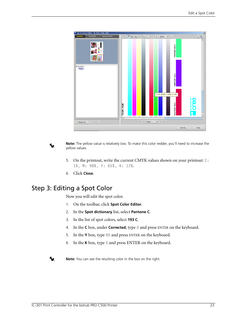 Step 3: editing a spot color | Konica Minolta bizhub PRO C500 User Manual | Page 29 / 38