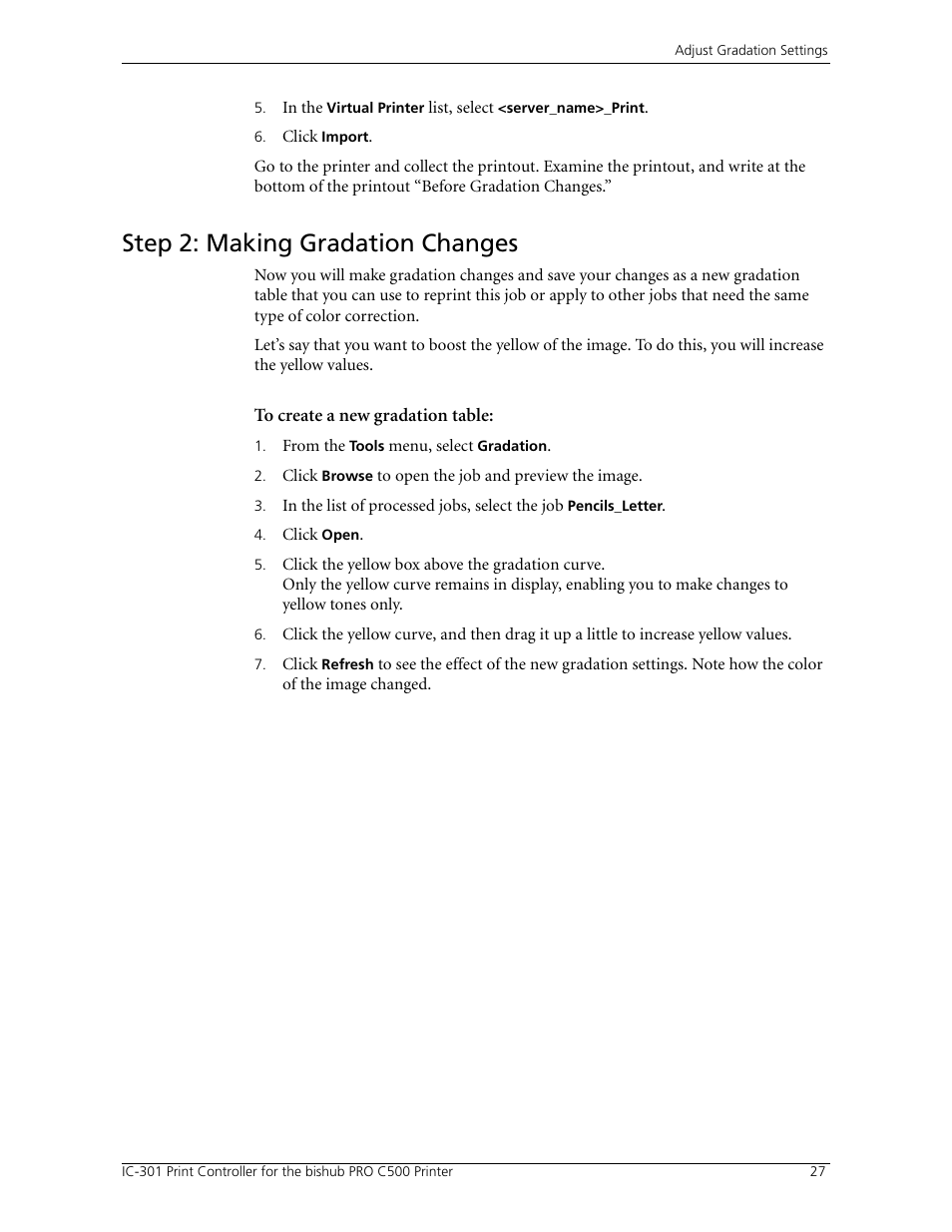 Step 2: making gradation changes | Konica Minolta bizhub PRO C500 User Manual | Page 33 / 38