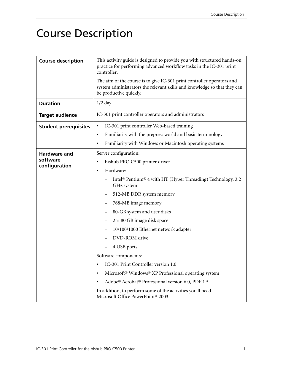 Course description | Konica Minolta bizhub PRO C500 User Manual | Page 7 / 38