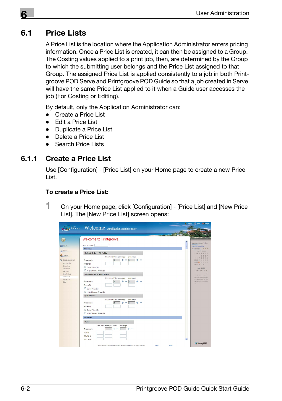 1 price lists, Price lists -2, Create a price list -2 | Konica Minolta Printgroove User Manual | Page 77 / 114