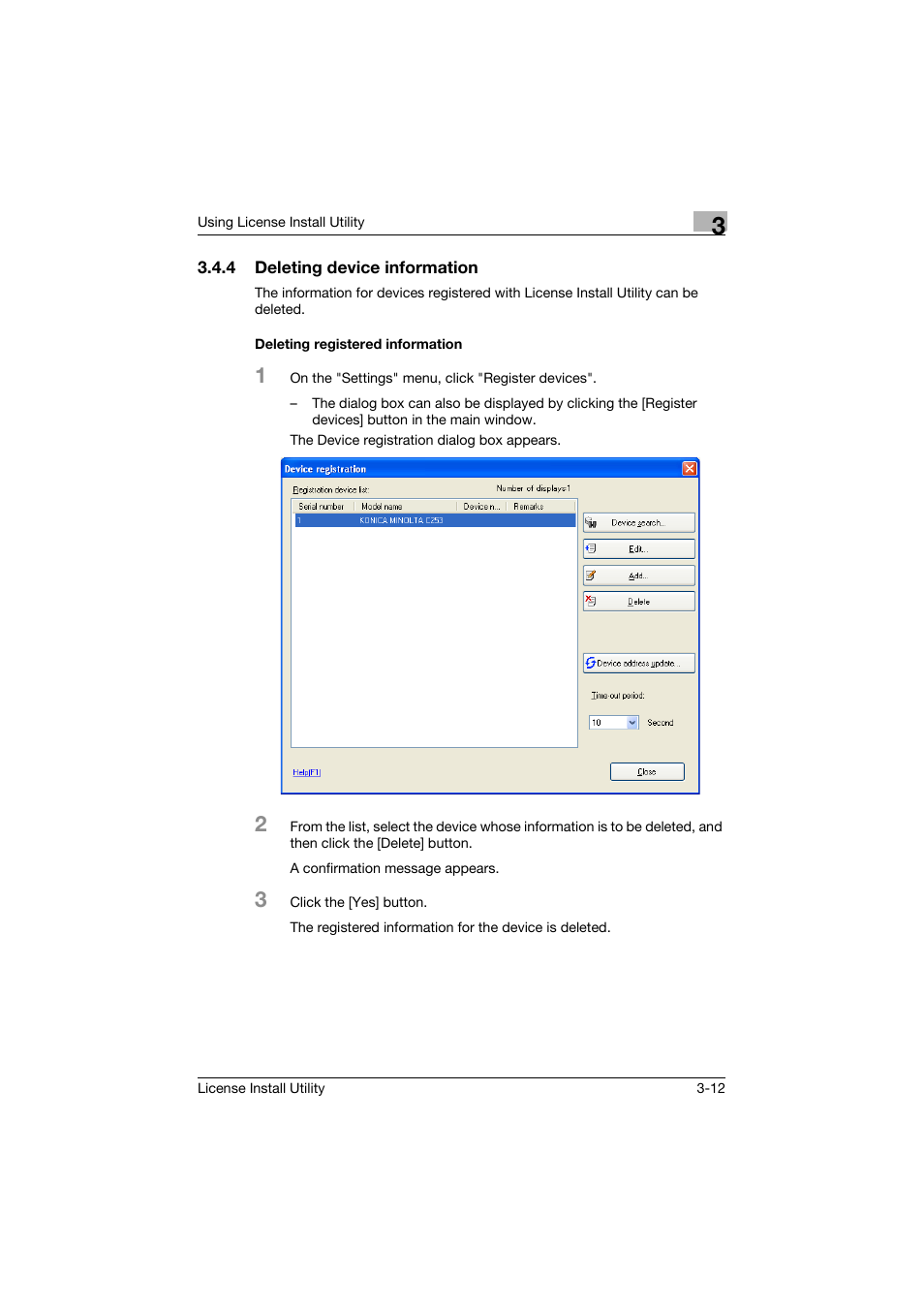 4 deleting device information, Deleting registered information | Konica Minolta bizhub C754 User Manual | Page 20 / 42