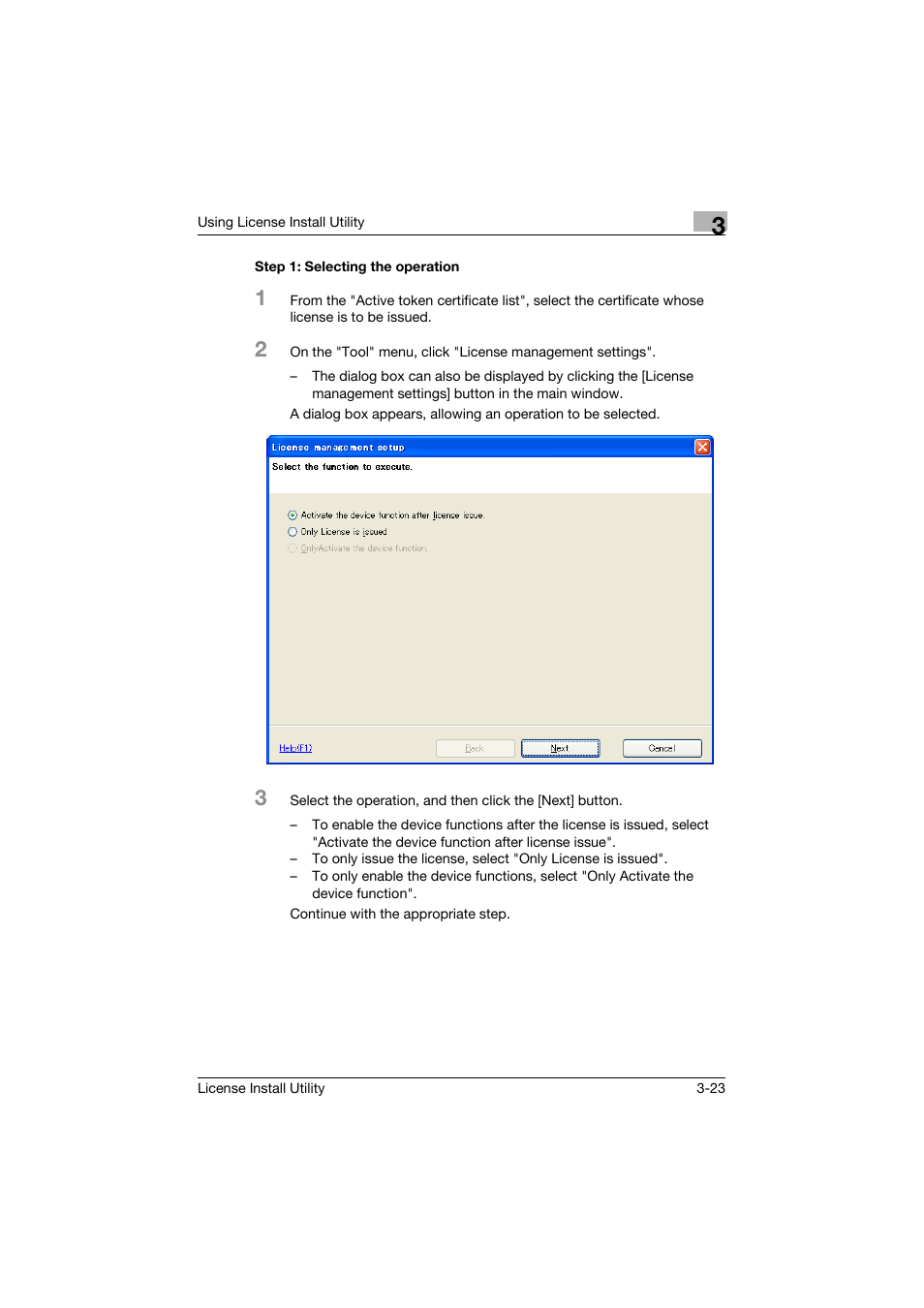 Step 1: selecting the operation, Step 1: selecting the operation -23 | Konica Minolta bizhub C754 User Manual | Page 31 / 42