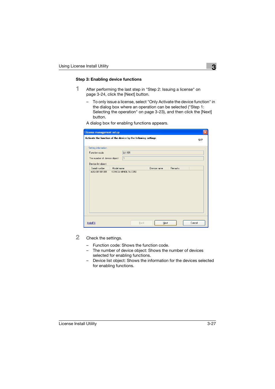 Step 3: enabling device functions, Step 3: enabling device functions -27 | Konica Minolta bizhub C754 User Manual | Page 35 / 42