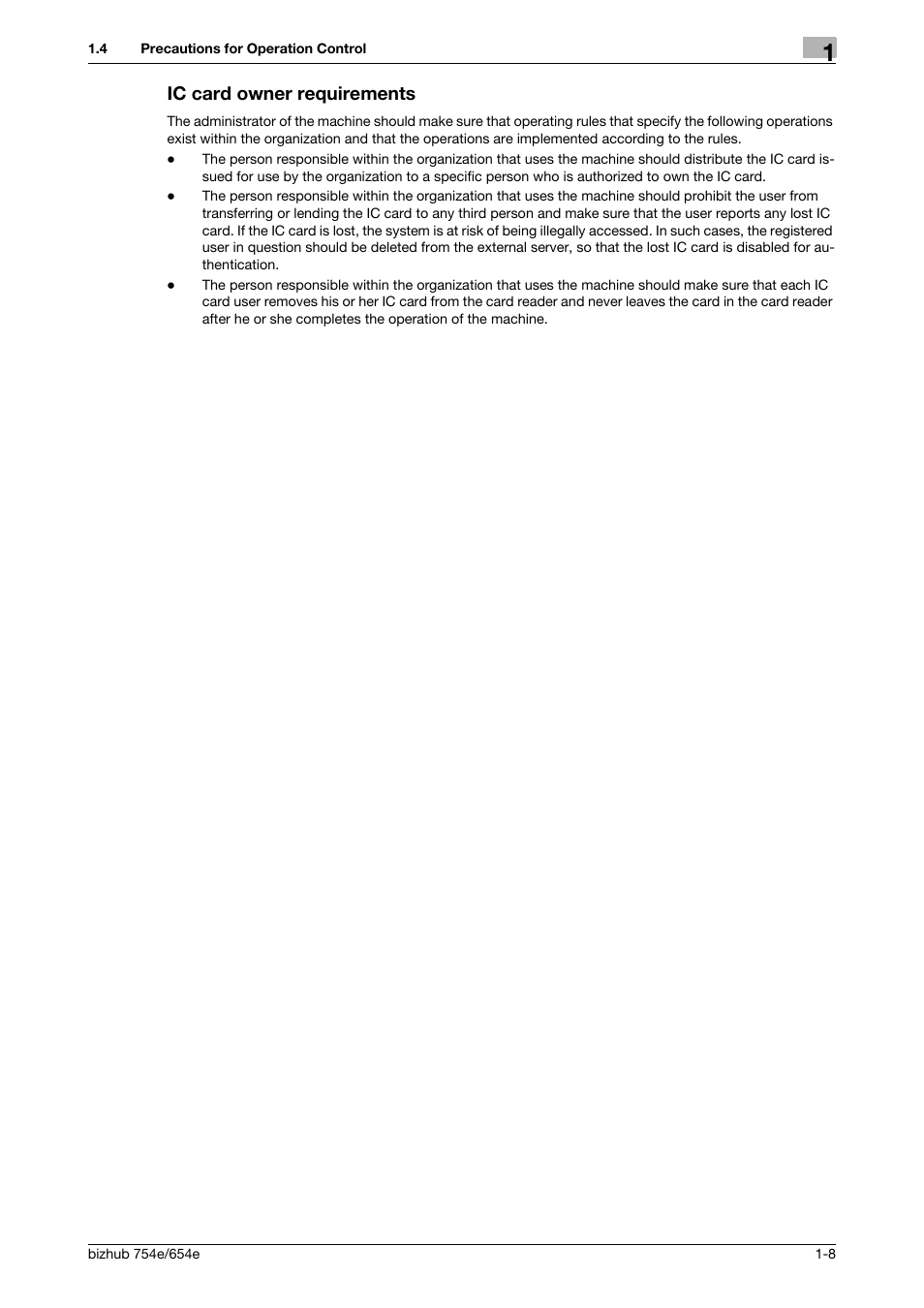 Ic card owner requirements, Ic card owner requirements -8 | Konica Minolta bizhub 654e User Manual | Page 11 / 58