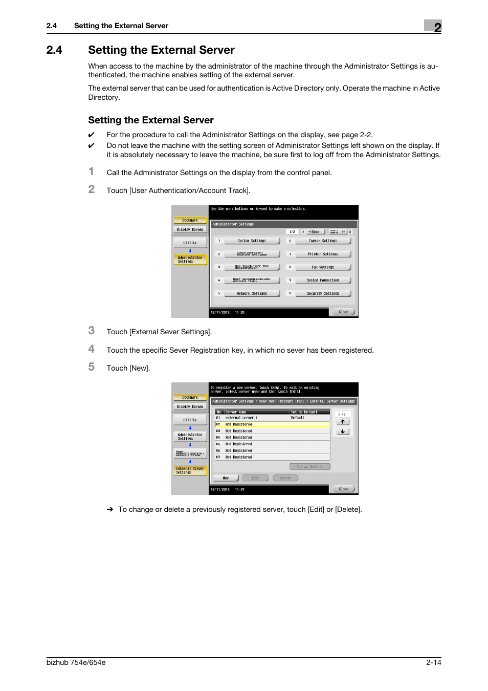 4 setting the external server, Setting the external server | Konica Minolta bizhub 654e User Manual | Page 27 / 58