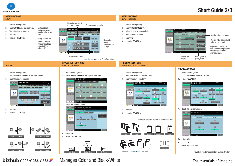 Bizhub-c203-c253-c353_poster_a3-2_en_1-0-0, Short guide 2/3, Manages color and black/white | Konica Minolta bizhub C353 User Manual | Page 2 / 3
