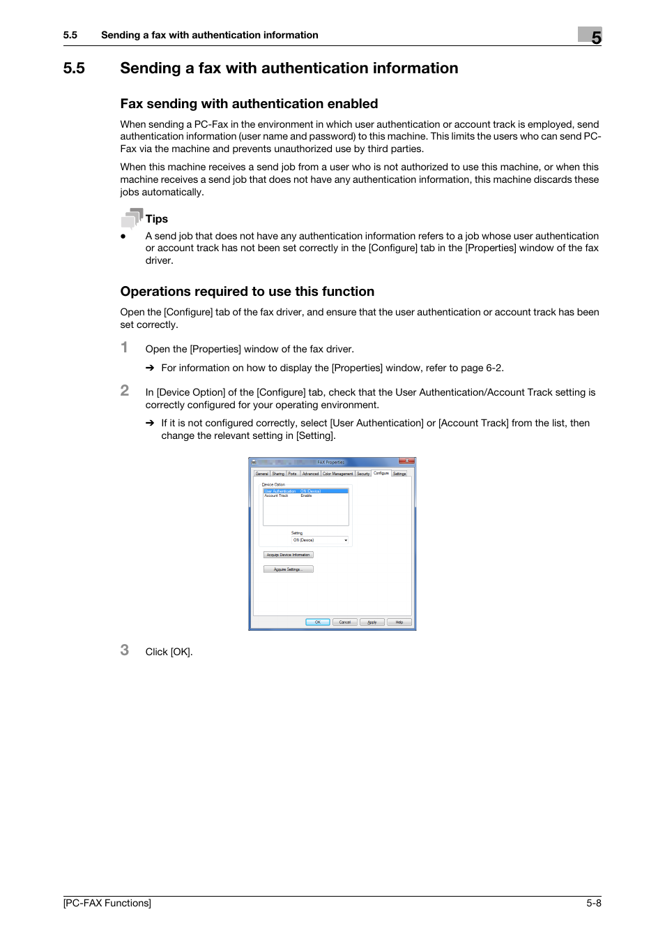 5 sending a fax with authentication information, Fax sending with authentication enabled, Operations required to use this function | Konica Minolta bizhub 4050 User Manual | Page 41 / 61