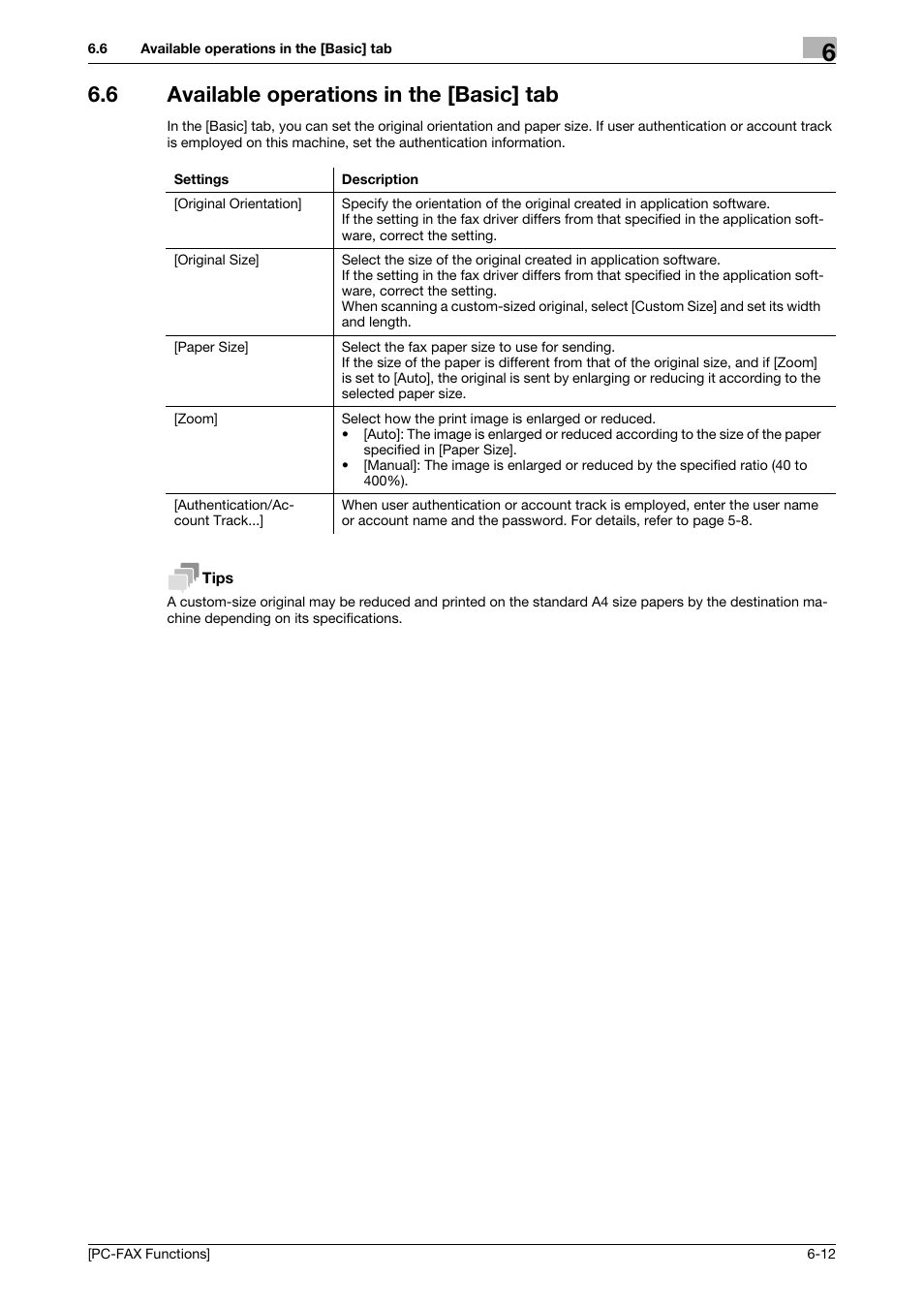6 available operations in the [basic] tab, Available operations in the [basic] tab -12 | Konica Minolta bizhub 4050 User Manual | Page 54 / 61