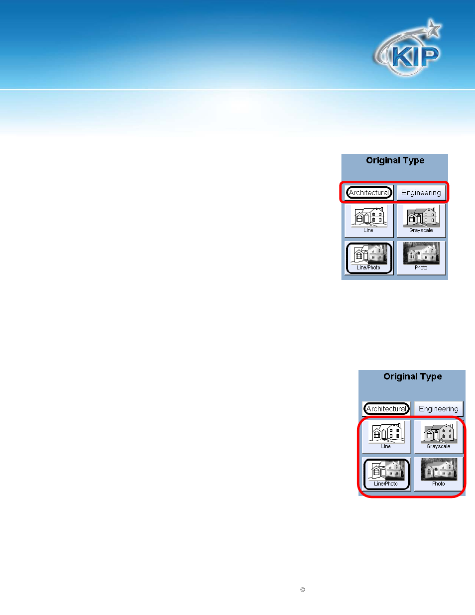 Original, Original size mode, Original type | Kip touchscreen software | Konica Minolta KIP 7100 User Manual | Page 57 / 205