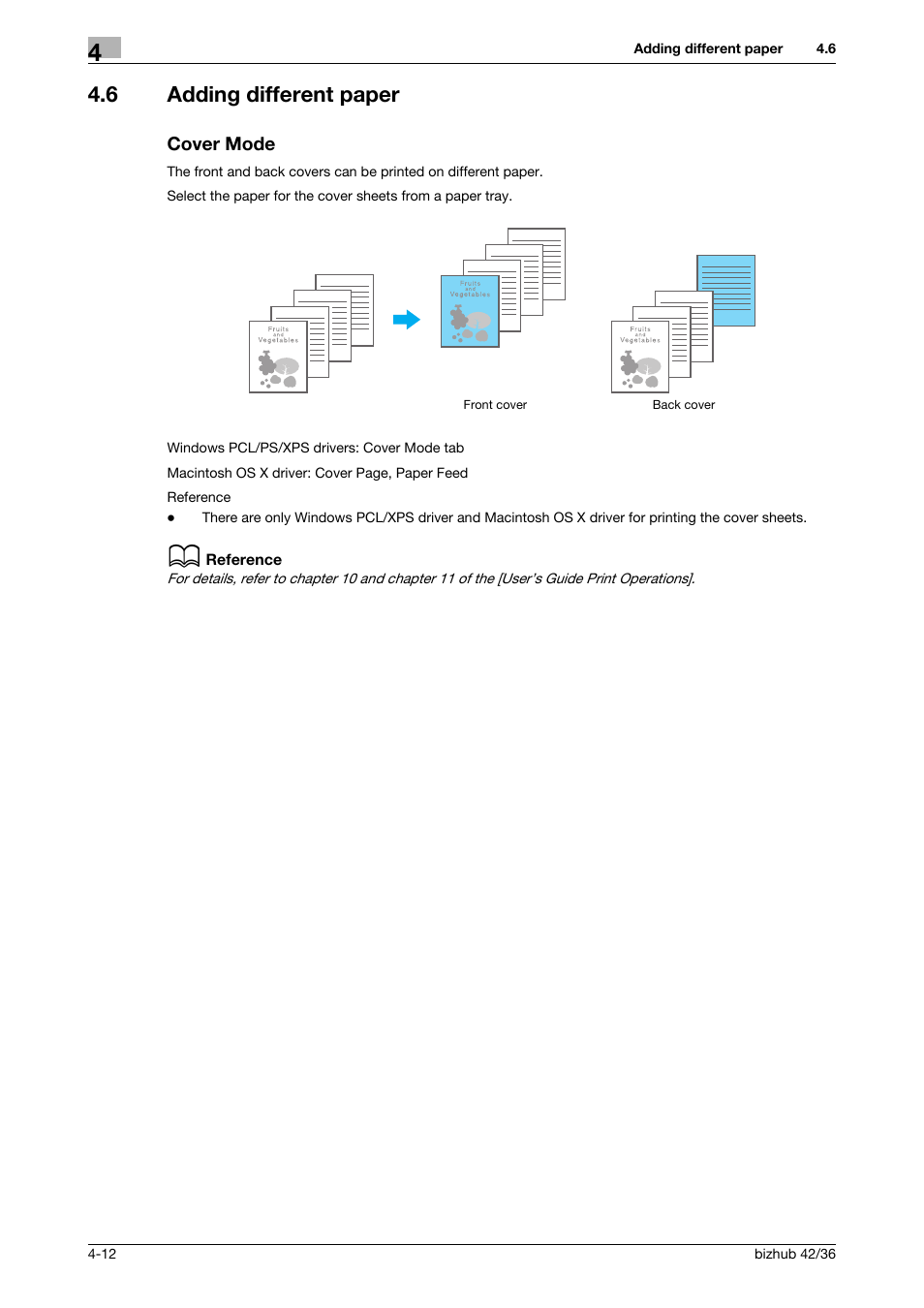 6 adding different paper, Cover mode, Adding different paper -12 cover mode -12 | Konica Minolta bizhub 36 User Manual | Page 110 / 182