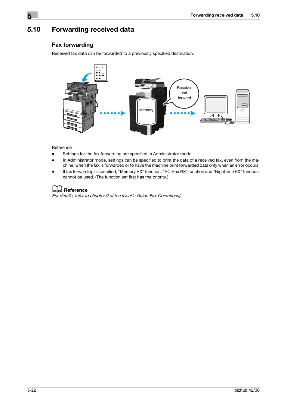 10 forwarding received data, Fax forwarding, Forwarding received data -22 fax forwarding -22 | Konica Minolta bizhub 36 User Manual | Page 136 / 182