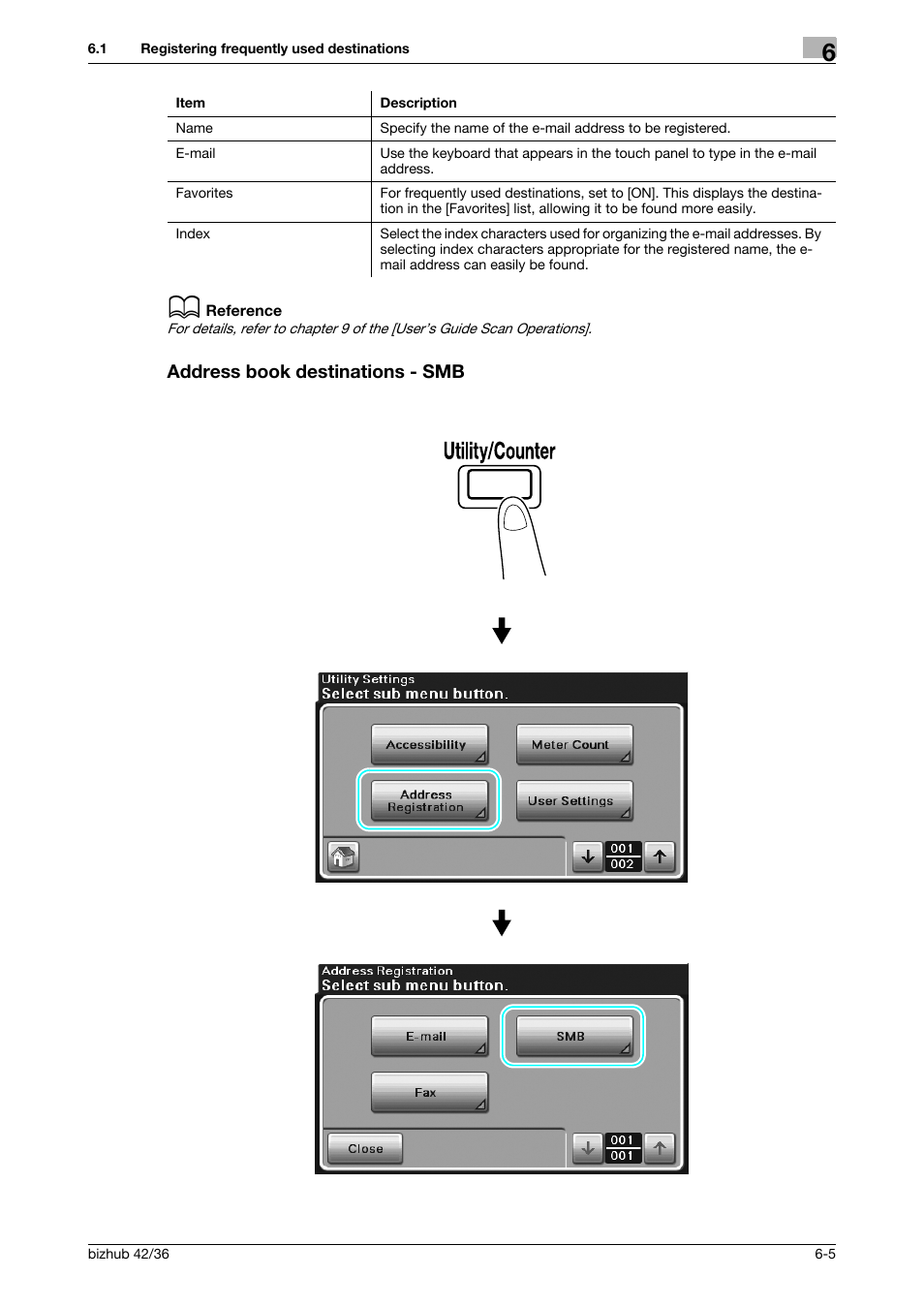 Address book destinations - smb, Address book destinations - smb -5 | Konica Minolta bizhub 36 User Manual | Page 143 / 182