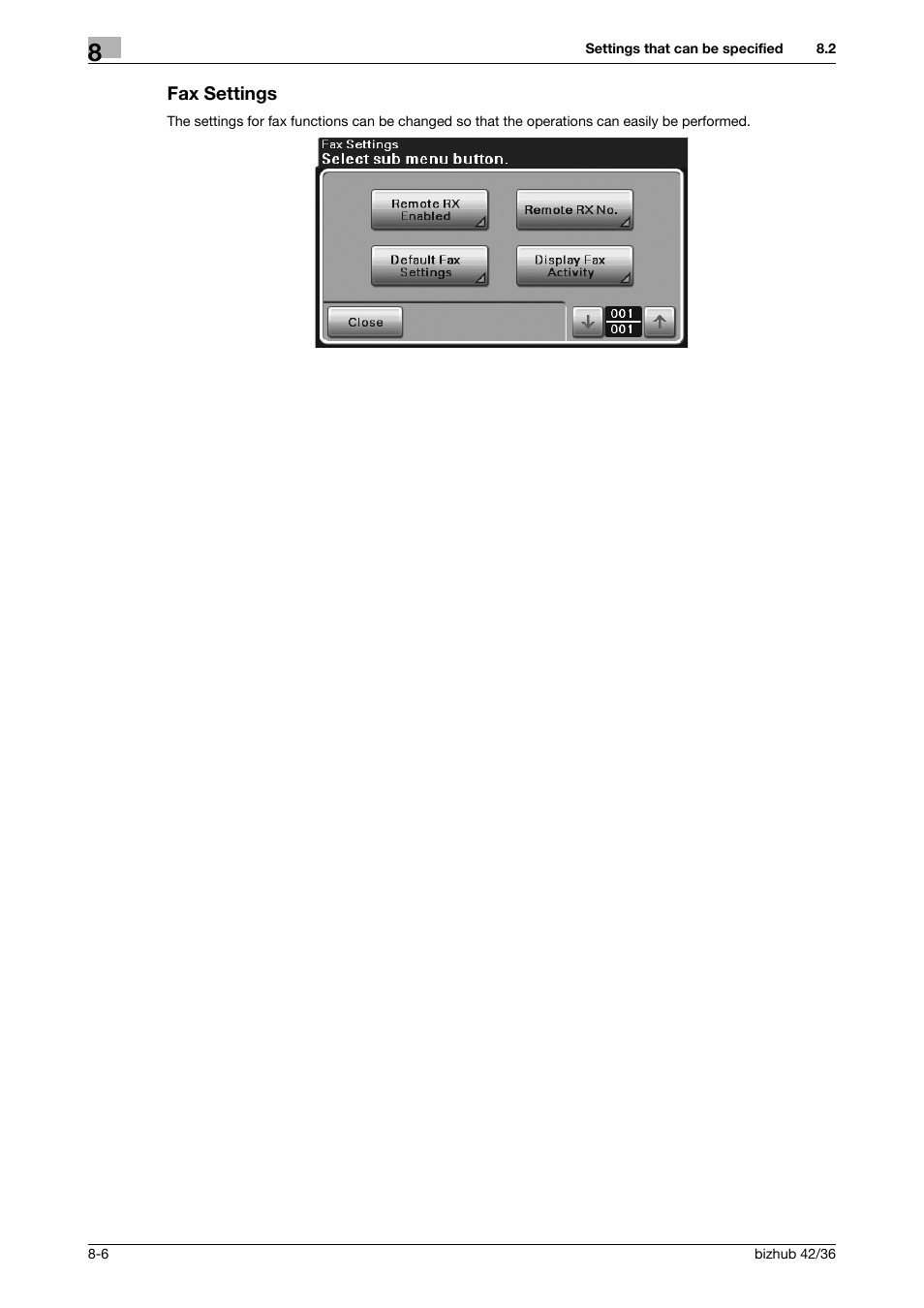 Fax settings, Fax settings -6 | Konica Minolta bizhub 36 User Manual | Page 174 / 182