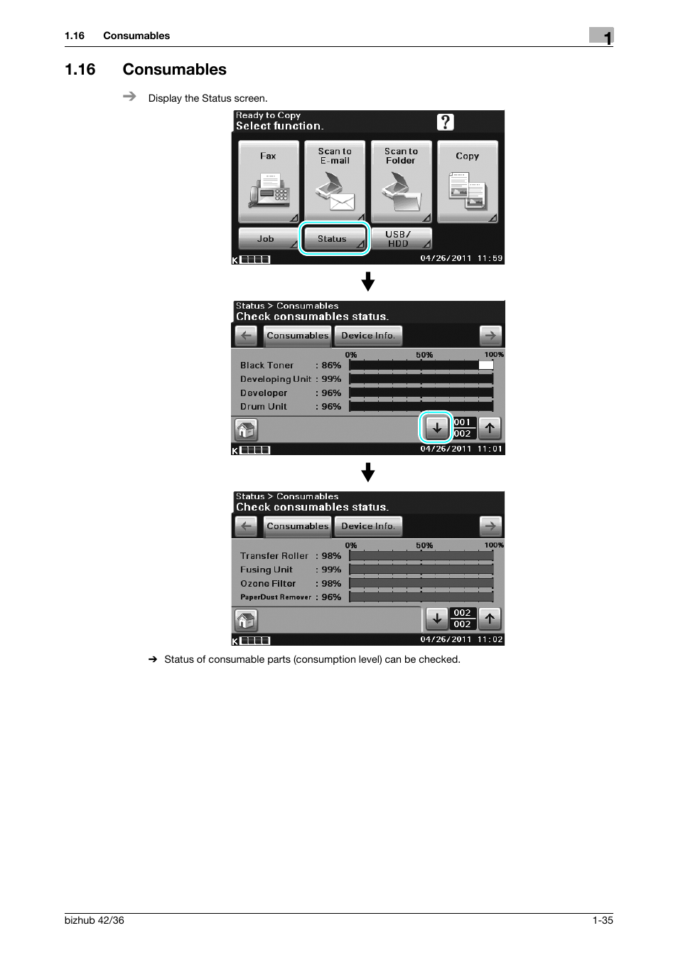 16 consumables, Consumables -35 | Konica Minolta bizhub 36 User Manual | Page 41 / 182