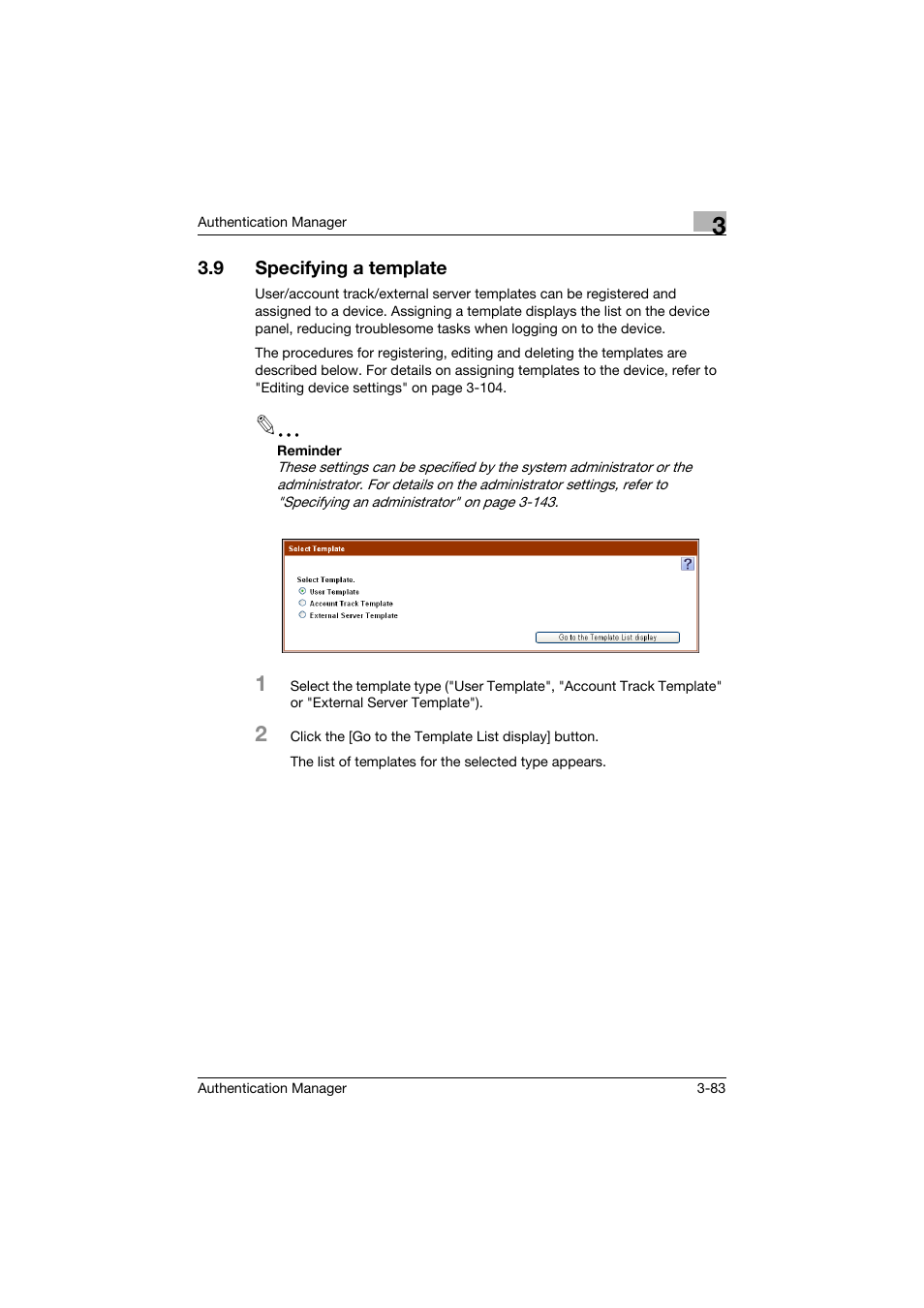 9 specifying a template, Specifying a template -83 | Konica Minolta bizhub C284e User Manual | Page 100 / 189