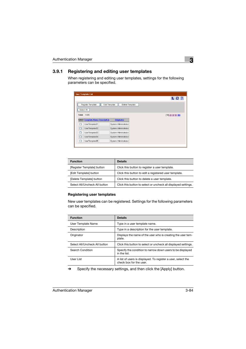 1 registering and editing user templates, Registering user templates | Konica Minolta bizhub C284e User Manual | Page 101 / 189