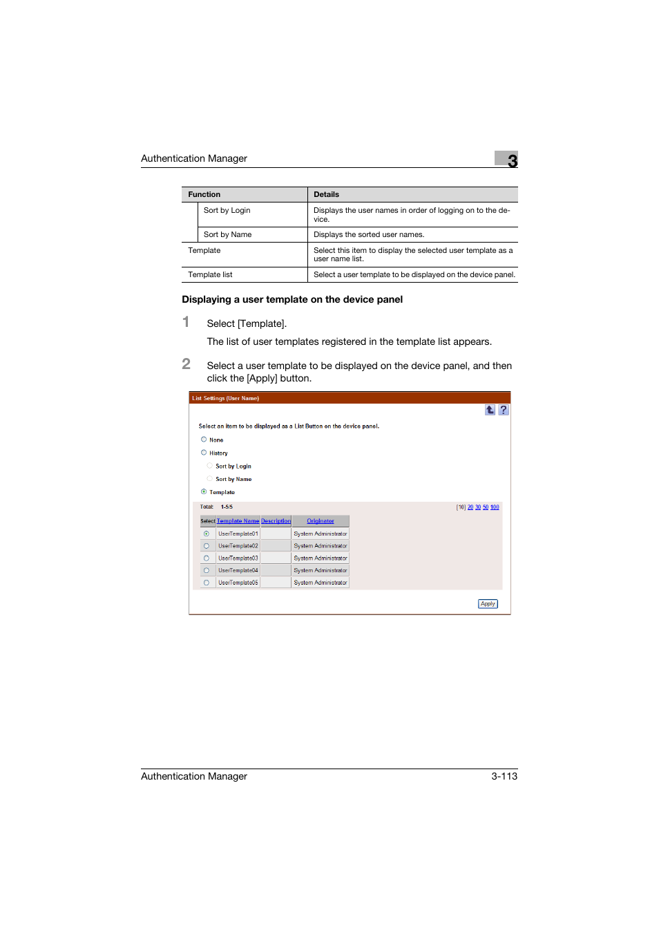 Displaying a user template on the device panel | Konica Minolta bizhub C284e User Manual | Page 130 / 189