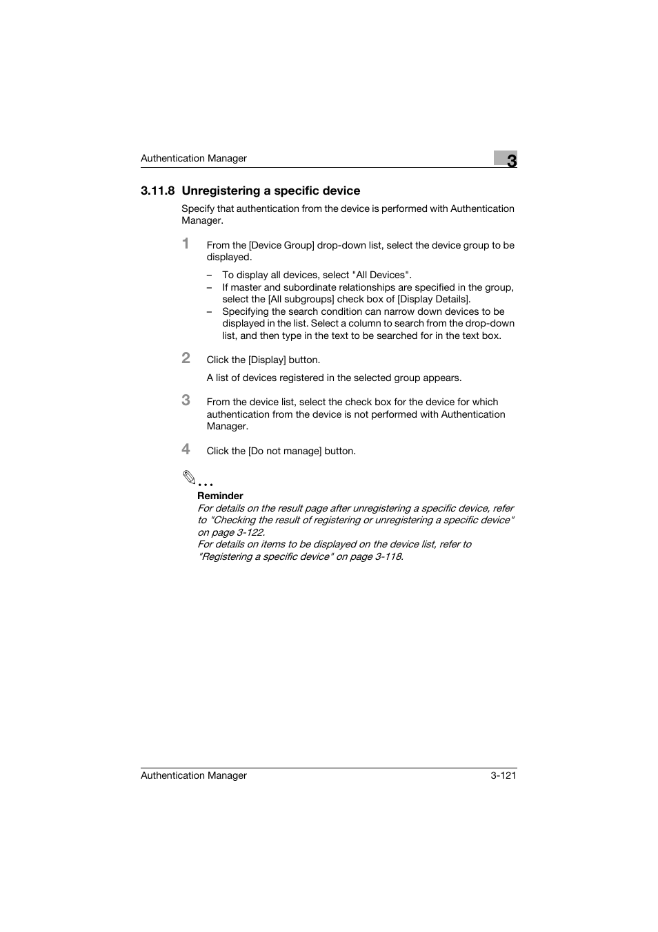 8 unregistering a specific device, Unregistering a specific device -121 | Konica Minolta bizhub C284e User Manual | Page 138 / 189