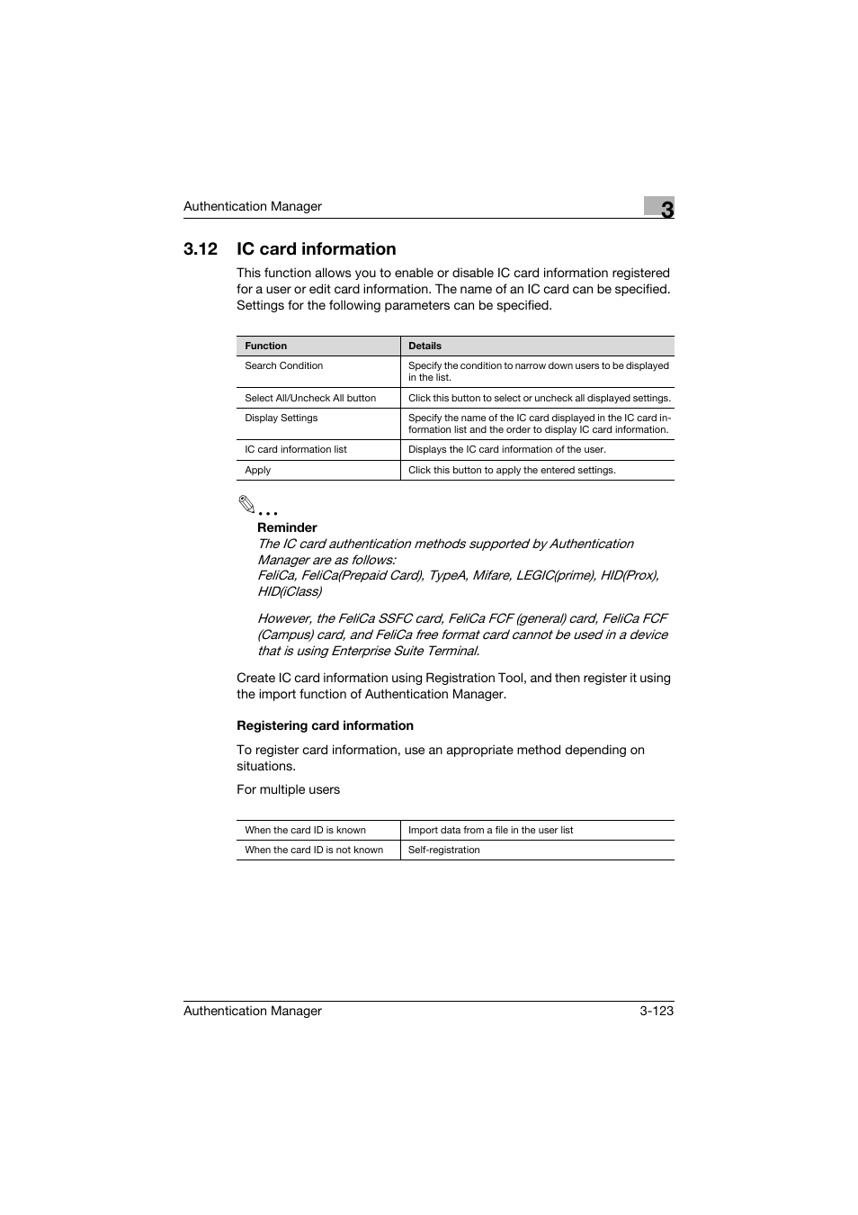 12 ic card information, Registering card information, Ic card information -123 | Registering card information -123 | Konica Minolta bizhub C284e User Manual | Page 140 / 189