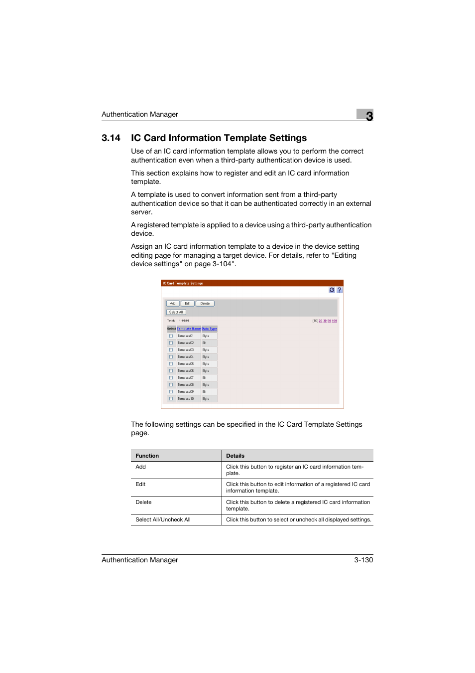 14 ic card information template settings, Ic card information template settings -130 | Konica Minolta bizhub C284e User Manual | Page 147 / 189