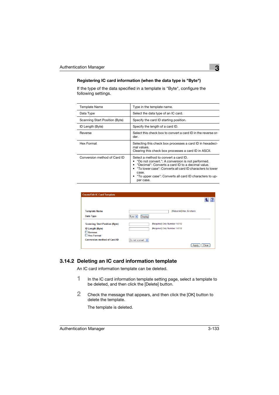 2 deleting an ic card information template, Deleting an ic card information template -133 | Konica Minolta bizhub C284e User Manual | Page 150 / 189