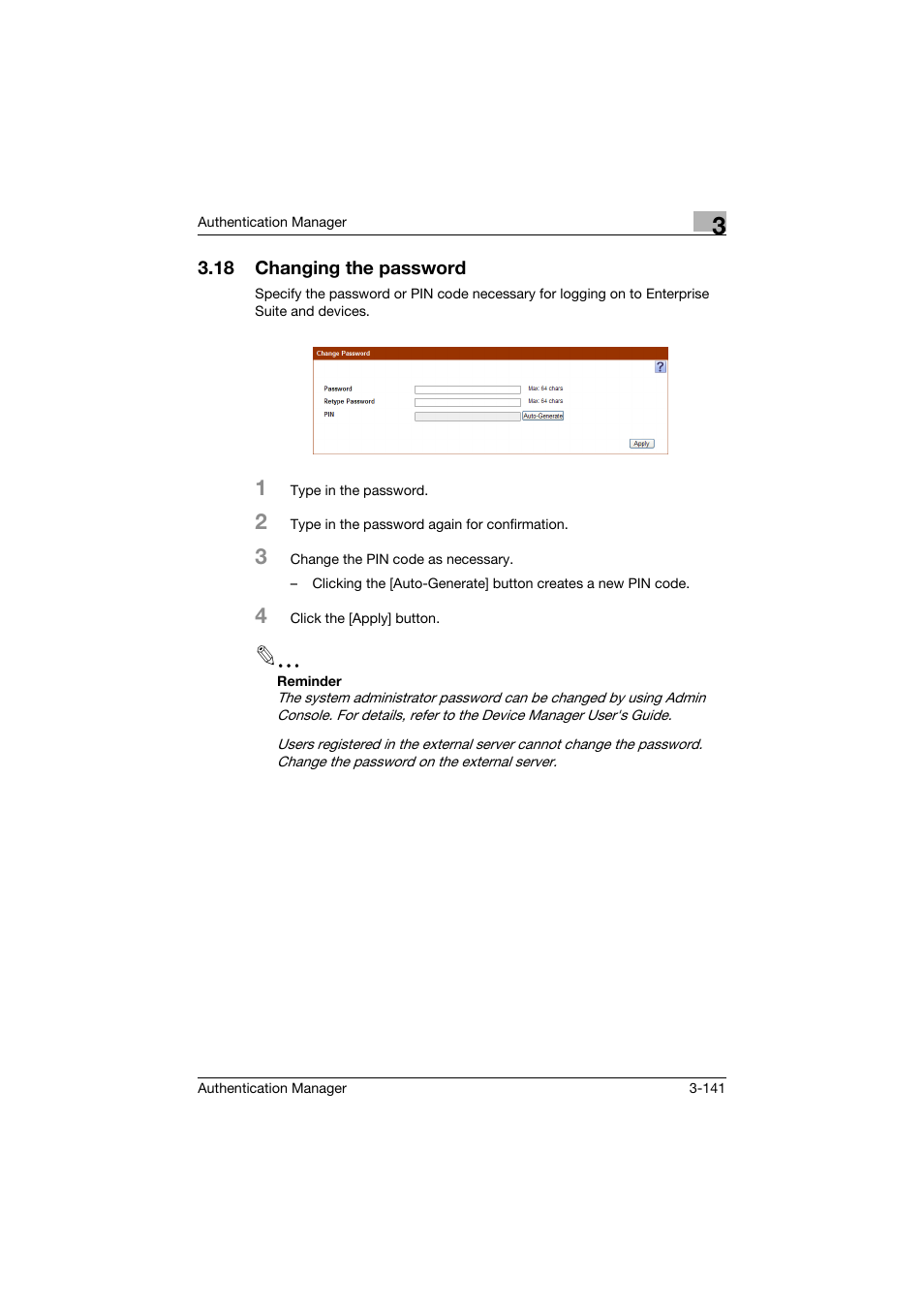 18 changing the password, Changing the password -141 | Konica Minolta bizhub C284e User Manual | Page 158 / 189