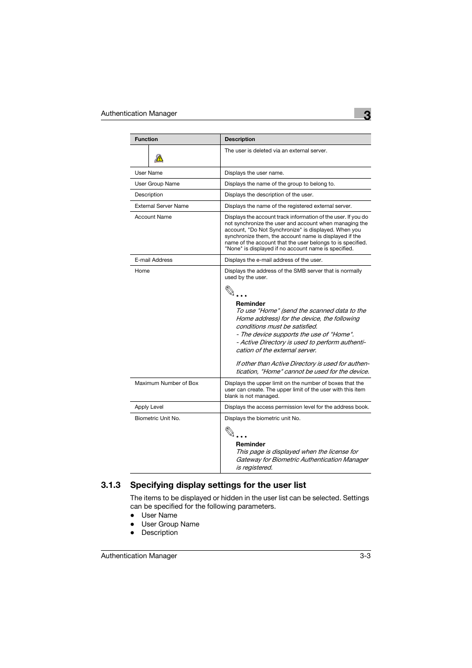 3 specifying display settings for the user list, Specifying display settings for the user list -3 | Konica Minolta bizhub C284e User Manual | Page 20 / 189