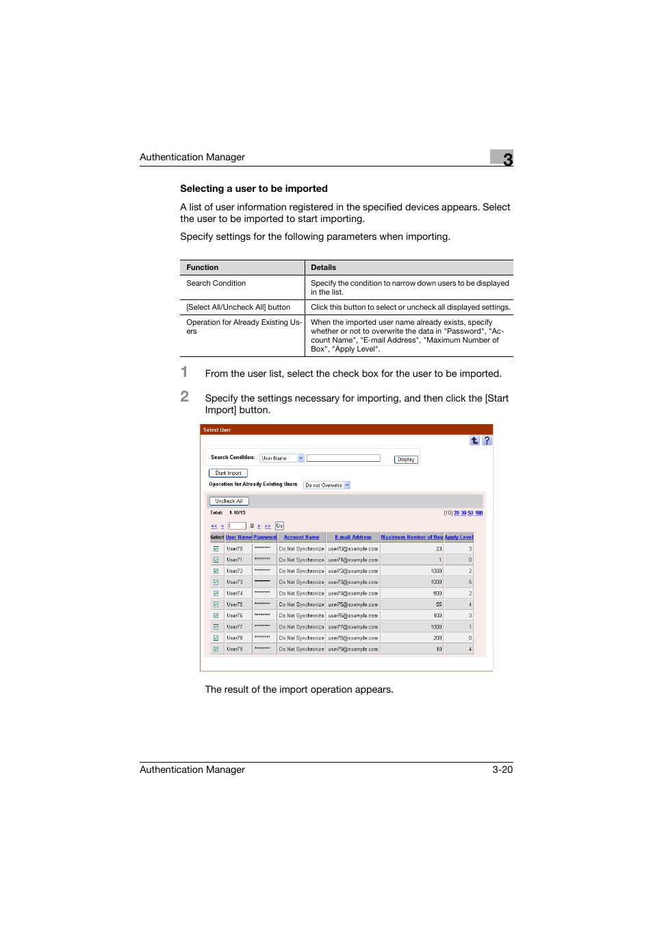 Selecting a user to be imported, Selecting a user to be imported -20 | Konica Minolta bizhub C284e User Manual | Page 37 / 189