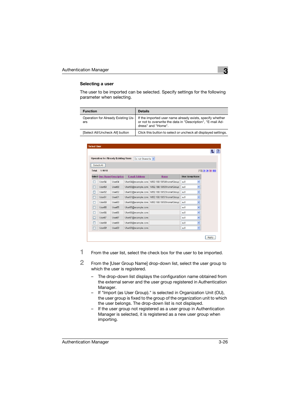 Selecting a user, Selecting a user -26 | Konica Minolta bizhub C284e User Manual | Page 43 / 189
